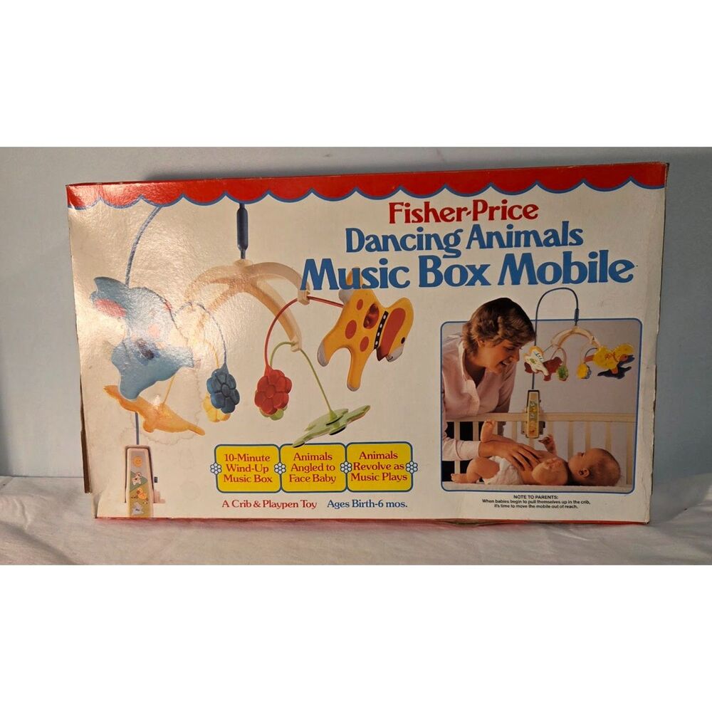 Vintage Fisher Price Dancing Animals Music Box Mobile w Box 70s